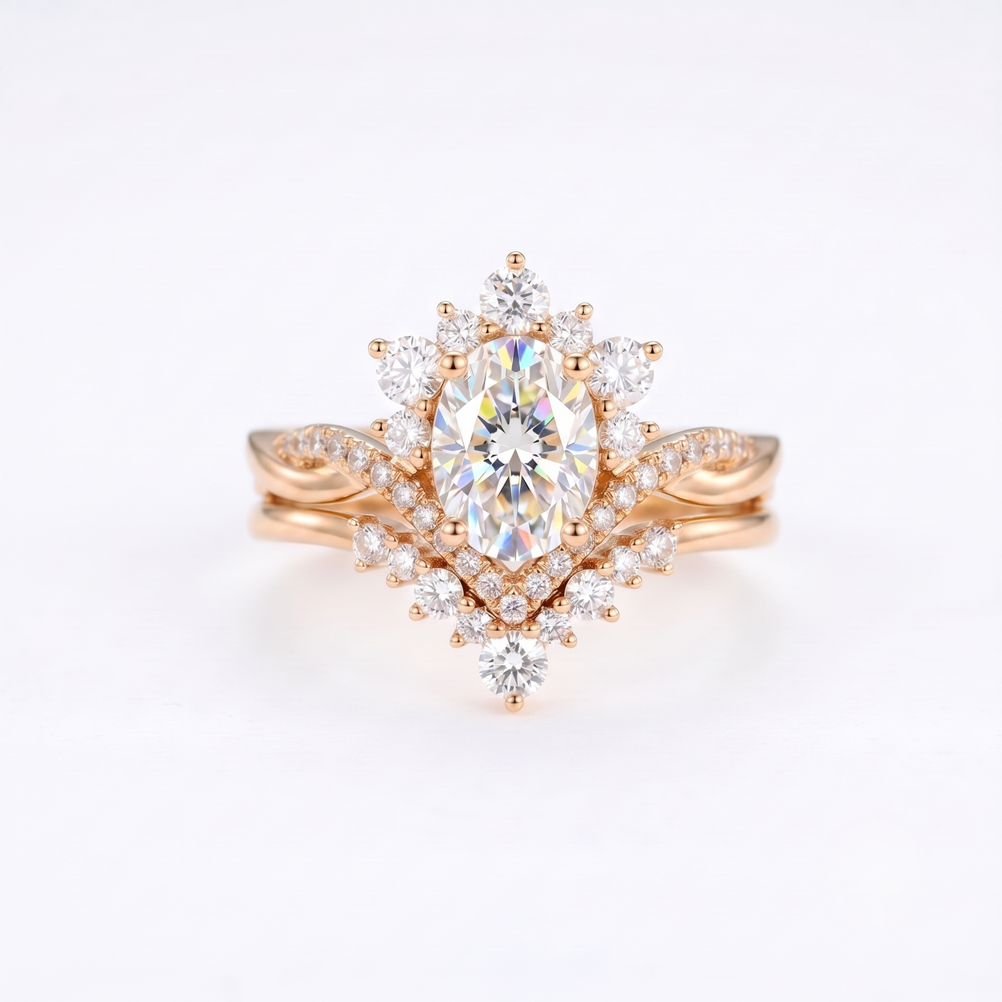 2.00ct Oval Cut Natural Diamond Engagement Ring Set