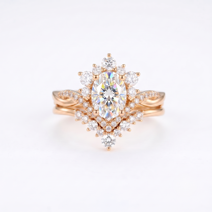 2.00ct Oval Cut Natural Diamond Engagement Ring Set