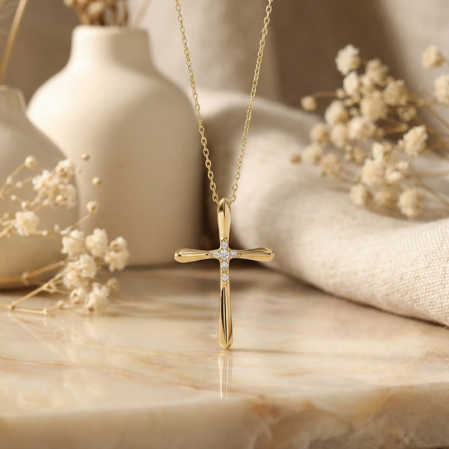 0.100 Ct Lab-Grown Diamond Cross Necklace – 14K Gold Pendant