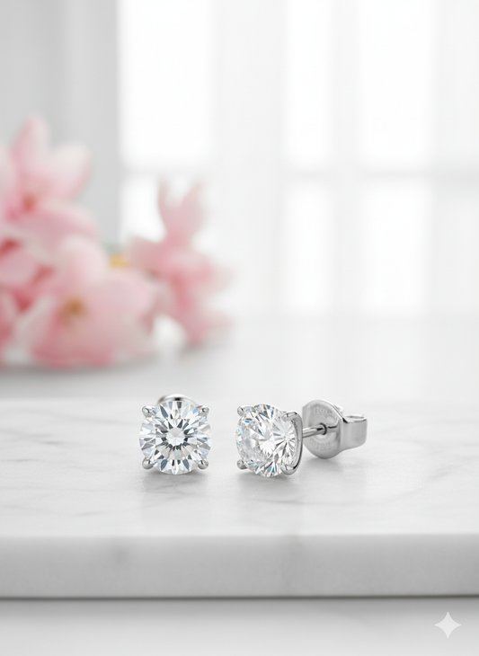 1/2ct Lab Grown Diamond Stud Earrings • 14K Yellow Gold Dainty Solitaire Earrings