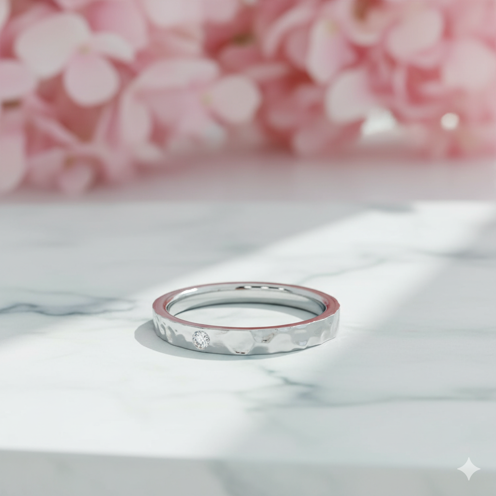 Lab Grown Diamond Hammered Band Wedding Ring