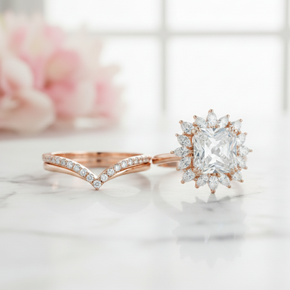 1.50 Ct Radiant Cut Lab Grown Diamond Engagement Ring Set