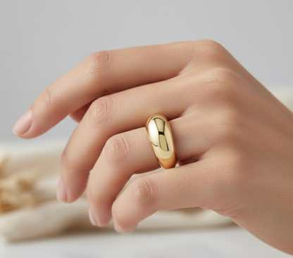 Solid 14K Gold Dome Band – Chunky Gold Dome Ring