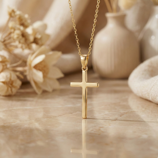 14K Gold Crucifix Necklace -  Minimalist Cross Pendant for Women