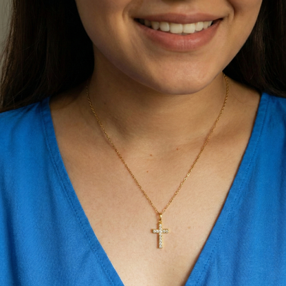 3.60 Carat Lab-Grown Cross Pendant Necklace – 14K Gold