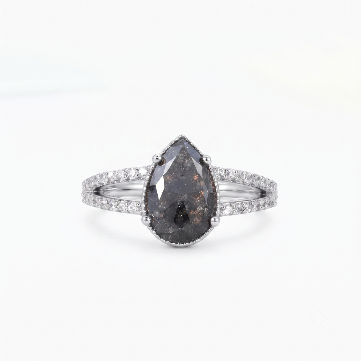 1.70ct Pear cut salt and pepper Diamond Ring