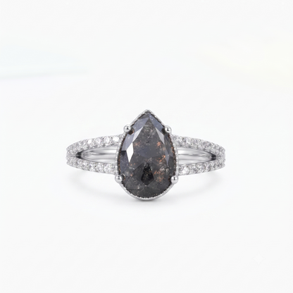 1.70ct Pear cut salt and pepper Diamond Ring