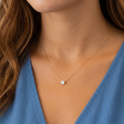 0.130 Ct Solid 14K Gold Floating Necklace