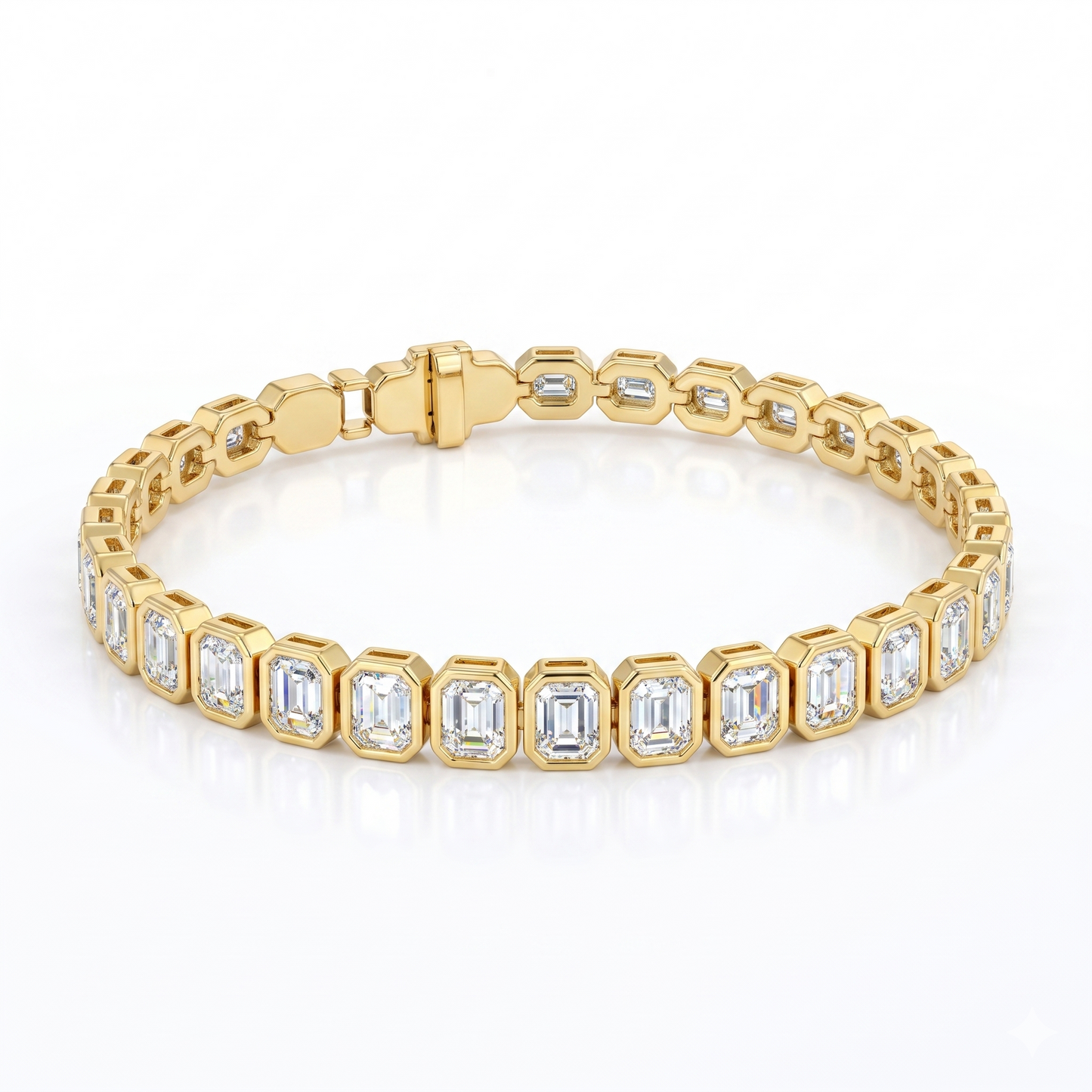 4.00ct. Emerald Cut Natural Diamond Bezel Setting Tennis Bracelet In 14k White Gold 7"