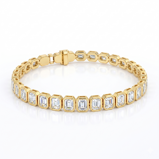 4.00ct. Emerald Cut Natural Diamond Bezel Setting Tennis Bracelet In 14k White Gold 7"