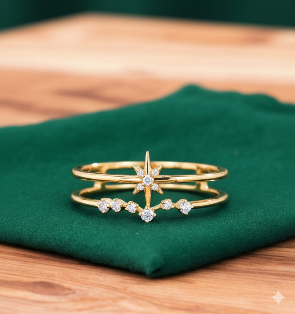 0.120ct Starburst Lab Grown Diamond Ring , Double Band Engagement Ring