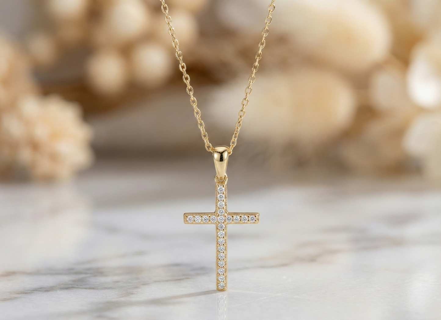 14K Gold Moissanite Cross Necklace – Dainty Religious Jewelry