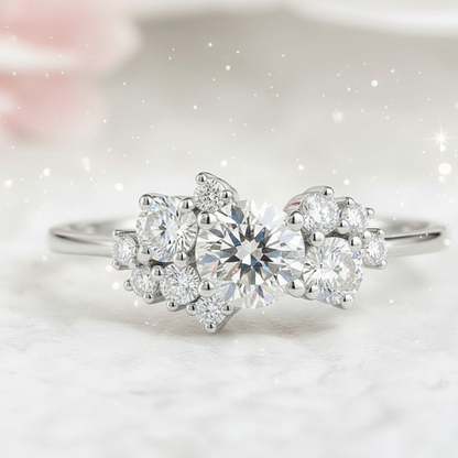 1.10 CT Round Cut Cluster Engagement Ring - 14K Gold