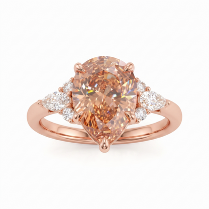 2.0ct Pear Shaped Morganite Three Stone Engagement Ring