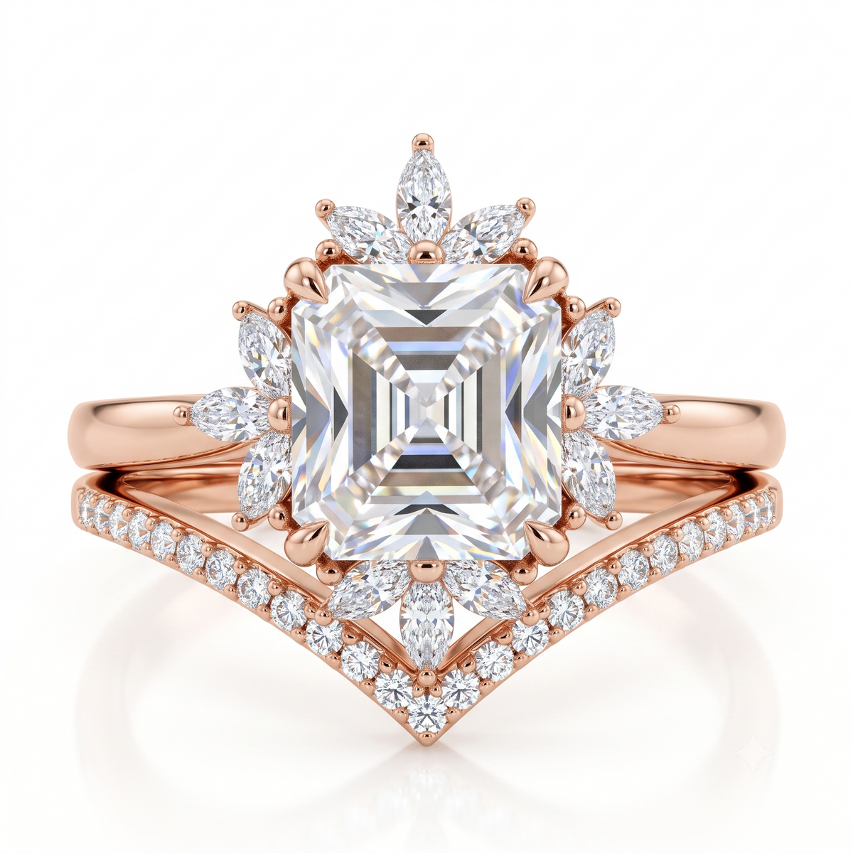1.50 Ct Asscher Cut Lab-Grown Engagement Ring Set
