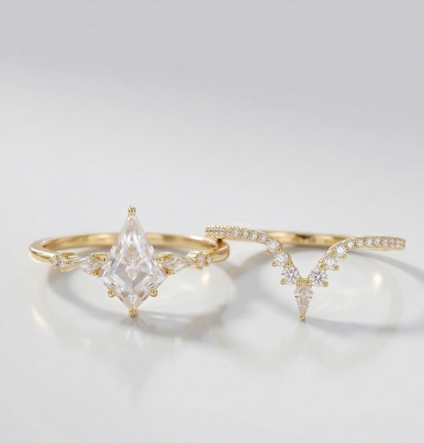 1.790CT Kite Cut Lab Diamond Engagement Ring Set