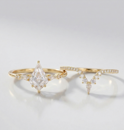 1.790CT Kite Cut Lab Diamond Engagement Ring Set