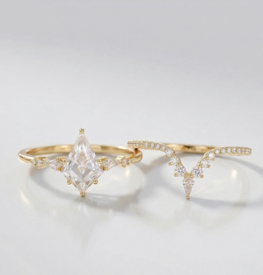 1.790CT Kite Cut Lab Diamond Engagement Ring Set