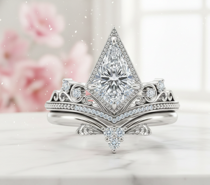 Unique 1.74 CT Kite Cut Engagement Ring Set – Modern Bridal Ring