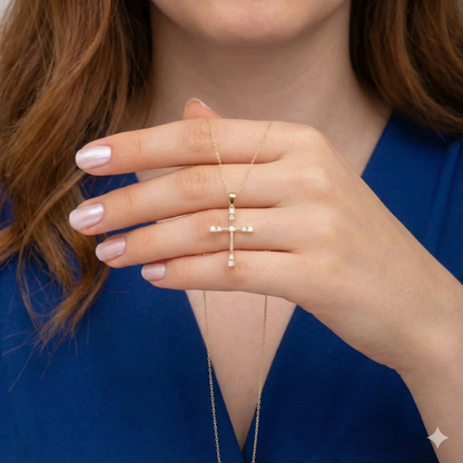 0.160 CT Lab Grown Cross Necklace in 14K Gold
