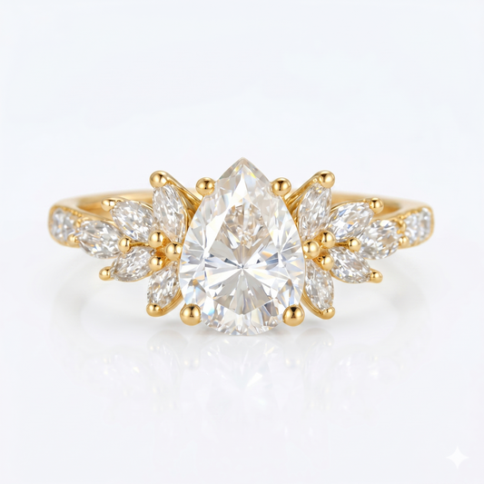 1.25 ct Pear Lab Diamond Engagement Ring | Vintage Floral
