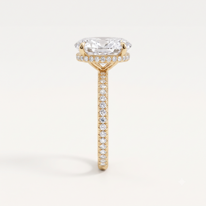 1.00 Ct Oval Cut Lab Grown Diamond Hidden Halo Engagement Ring | 1.12 Ct Total | 14K Gold