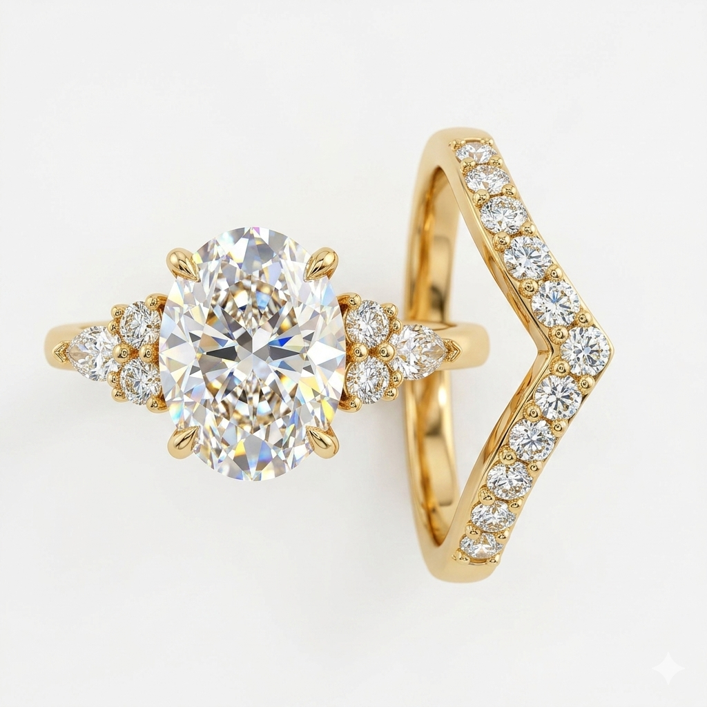 1.710 Ct Oval Cut Lab-Grown Bridal Set Engagement Ring Solid 14K Rose Gold