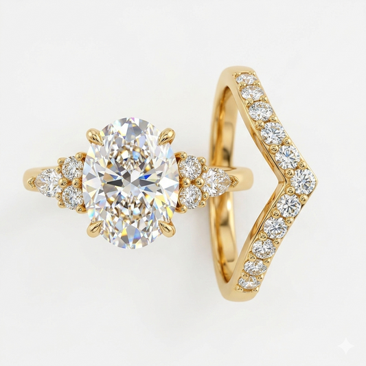 1.710 Ct Oval Cut Lab-Grown Bridal Set Engagement Ring Solid 14K Rose Gold