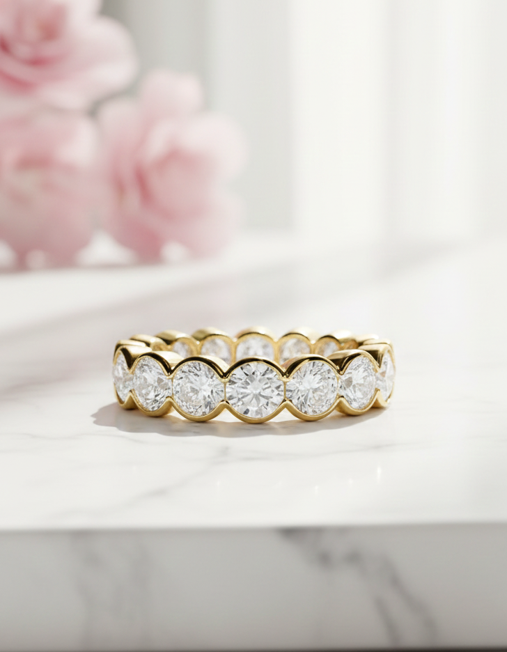 3.04 Ct Lab-Grown Eternity Ring Scalloped Bezel Band