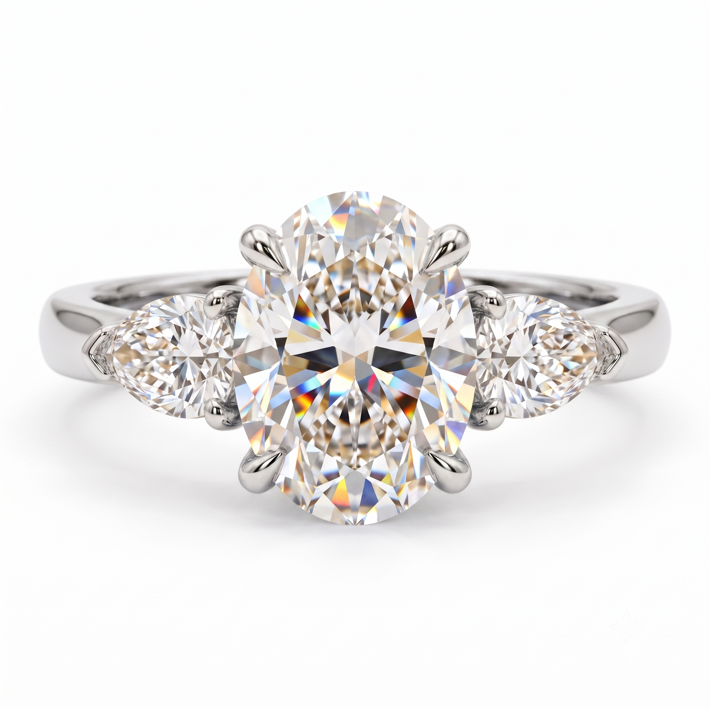 2.60 CT Oval Lab Grown Diamond Three Stone Engagement Ring