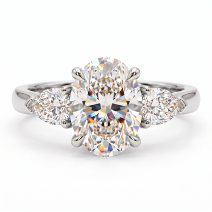 2.60 CT Oval Lab Grown Diamond Three Stone Engagement Ring