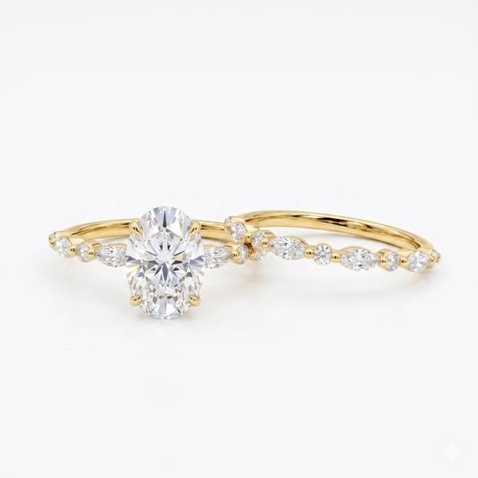2.80ct Oval cut lab grown Diamond engagement ring set Marquise cut Band