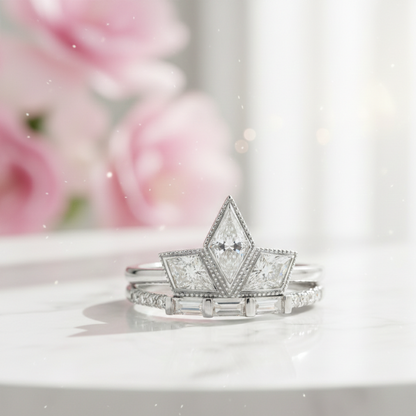 1.20ct Kite Cut Lab Grown Art Deco Three Stone Engagement Ring sets