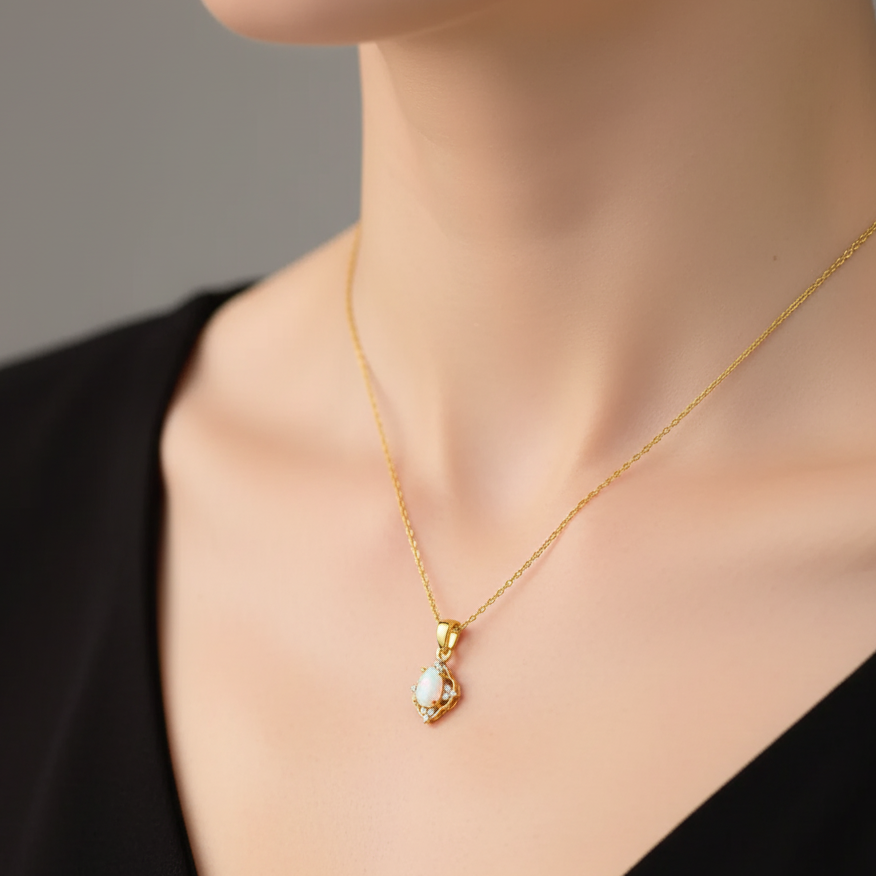 14K Gold Oval Opal Pendant Necklace – Dainty Jewelry