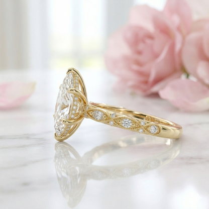 2.24 ct Marquise Lab Diamond Vintage Milgrain Engagement Ring