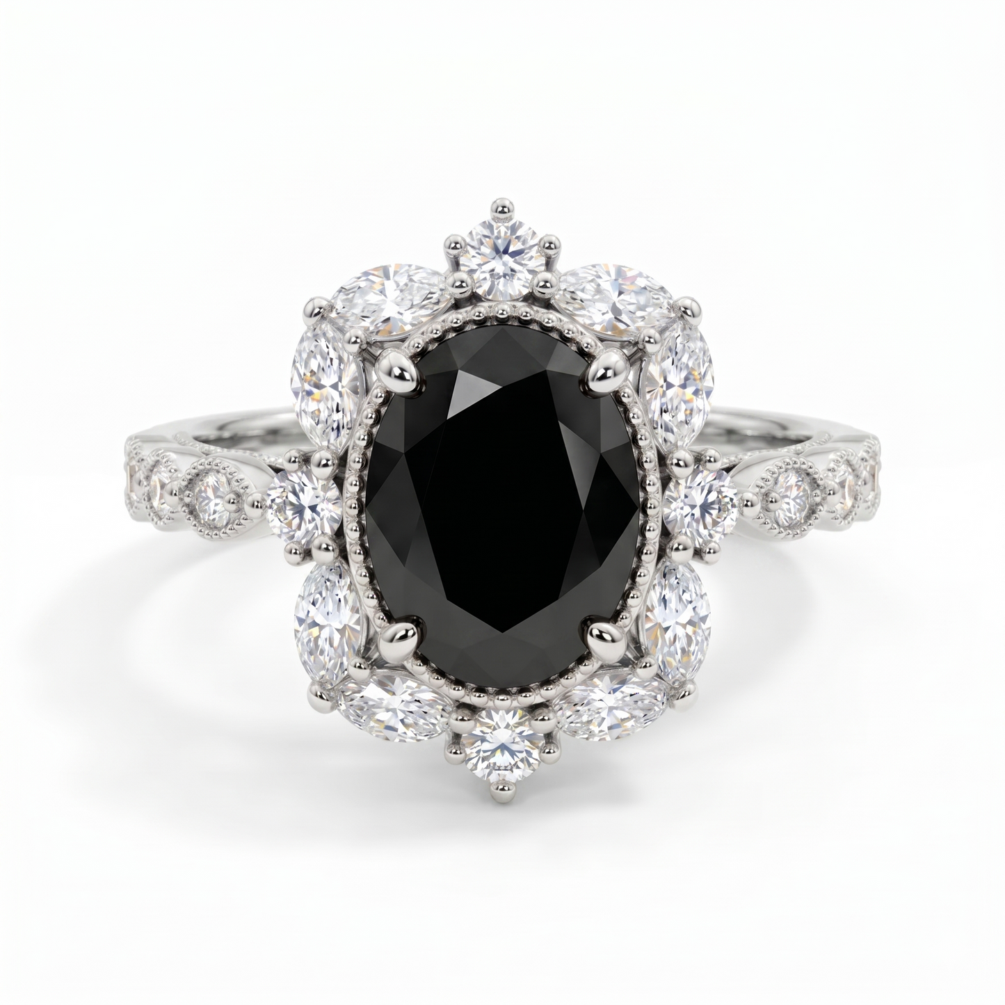 2.00ct Oval Halo Black Spinel Engagement Ring