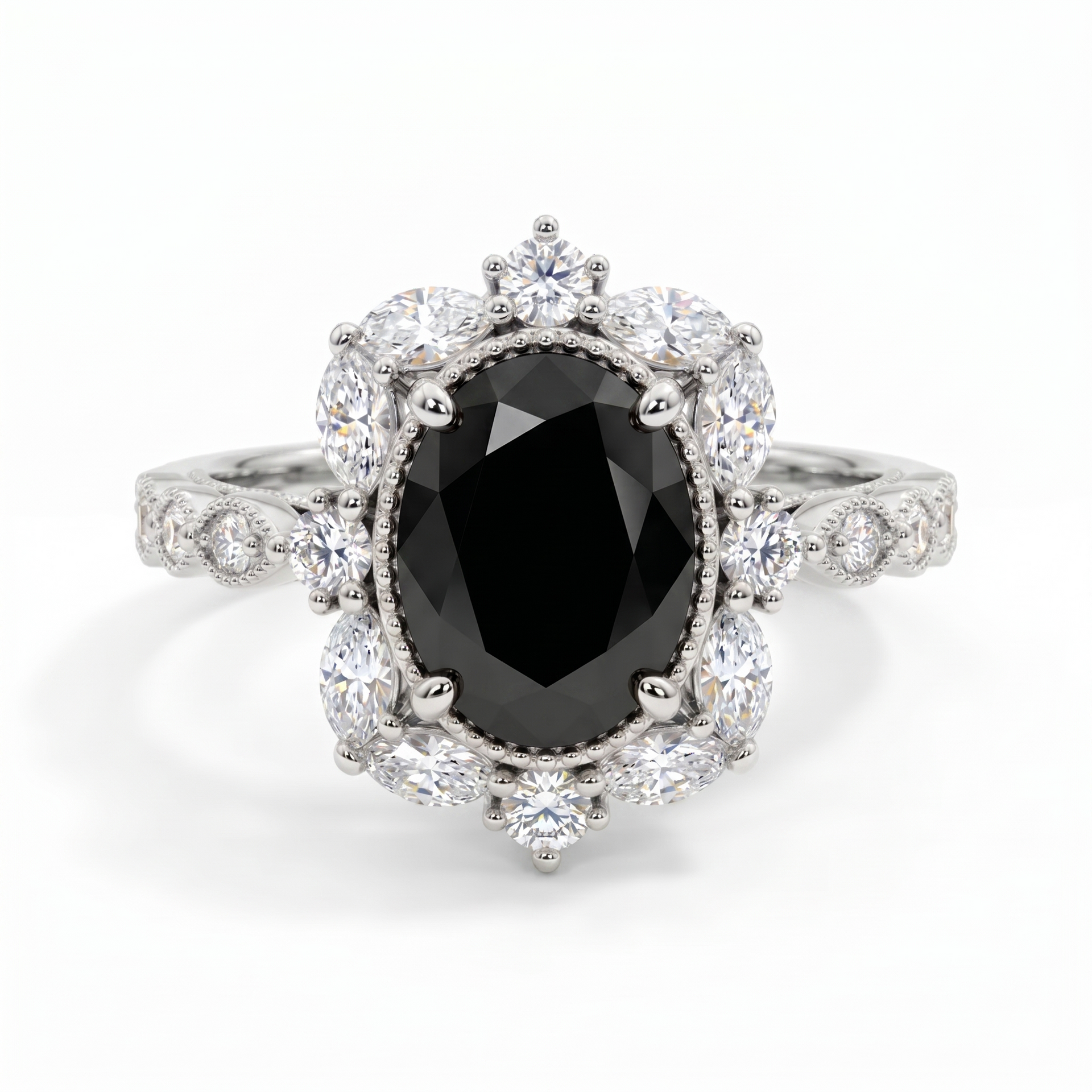 2.00ct Oval Halo Black Spinel Engagement Ring – Amavida Jewelry