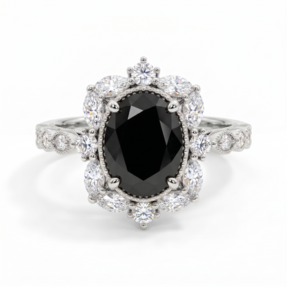 2.00ct Oval Halo Black Spinel Engagement Ring