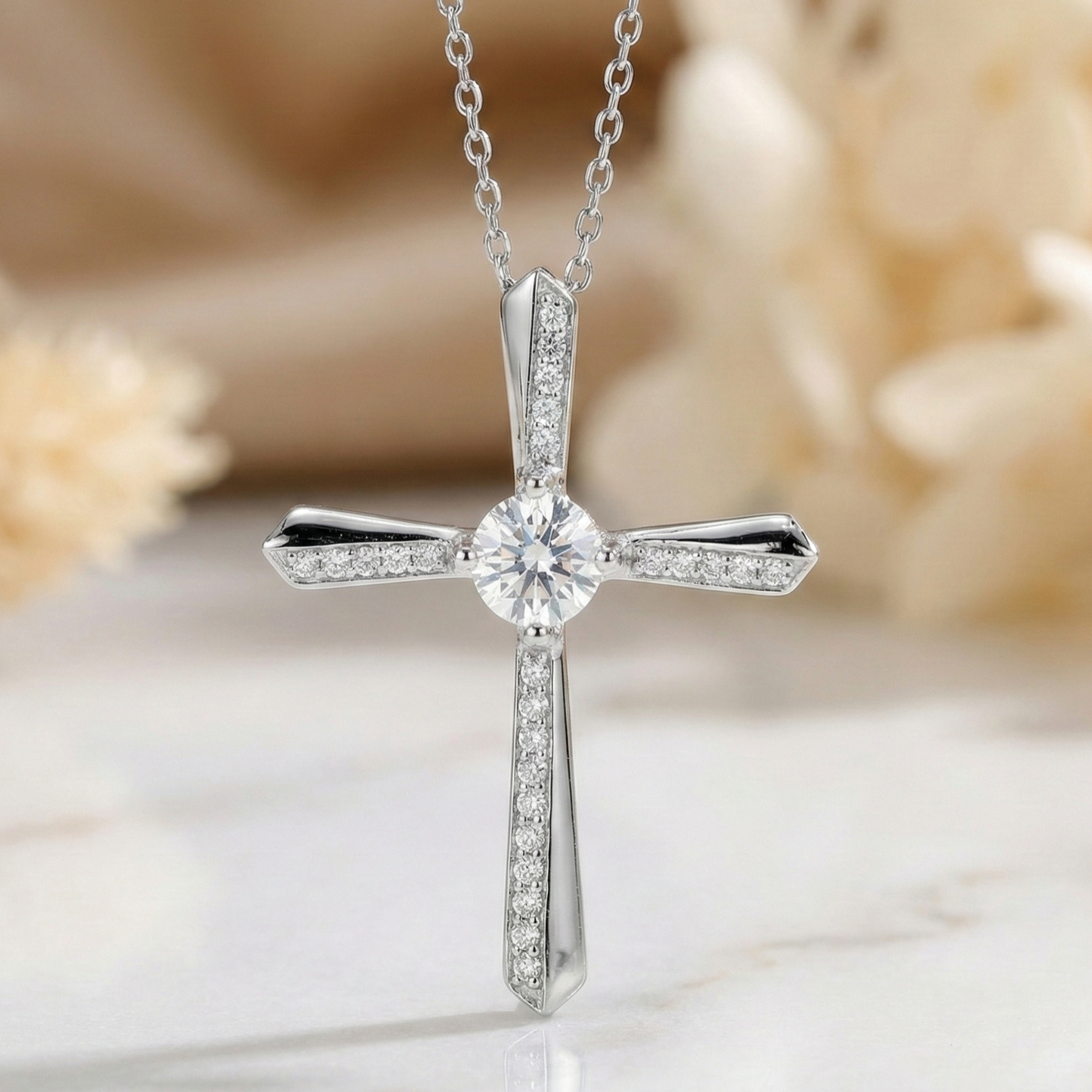 1.50Ct Cushion Lab-Grown Cross Necklace