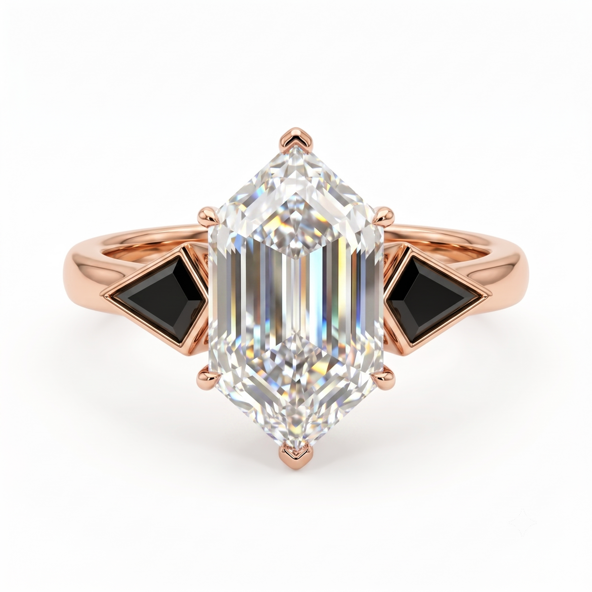 3.0 CT Hexagon Cut Gray Lab-Grown Engagement Ring