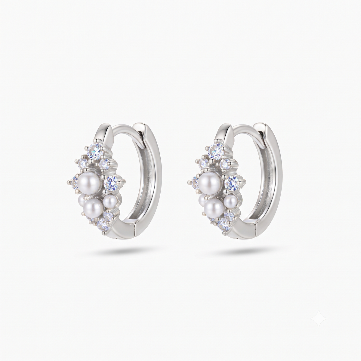 0.16 Ct Lab Grown Diamond Pearl Huggie Hoop Earrings | 14K Gold | Dainty Pearl Earrings