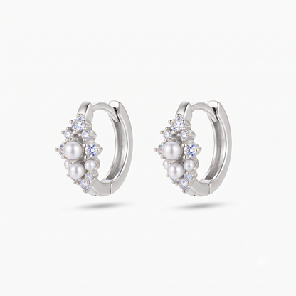 0.16 Ct Lab Grown Diamond Pearl Huggie Hoop Earrings | 14K Gold | Dainty Pearl Earrings