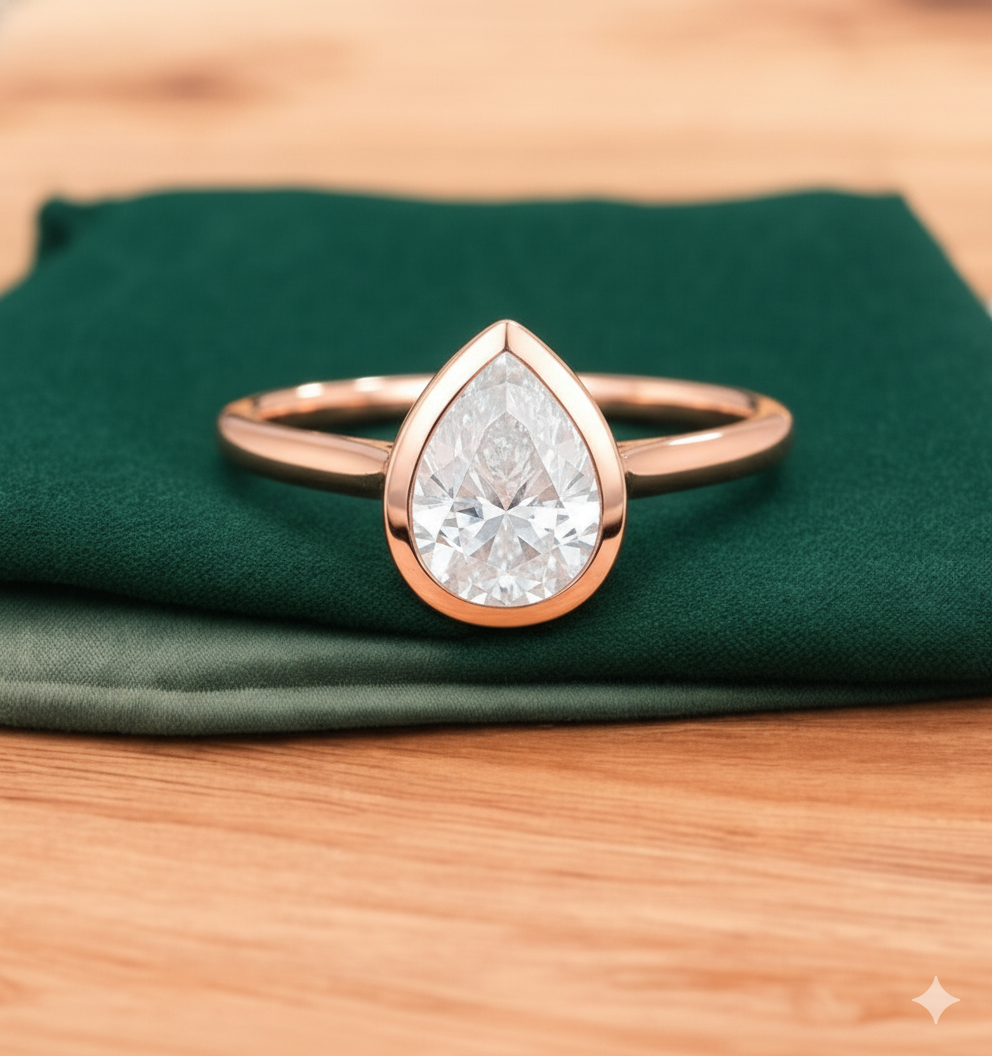 Pear Bezel Diamond Ring 1.25ct – 14K Gold Engagement & Bridal Ring