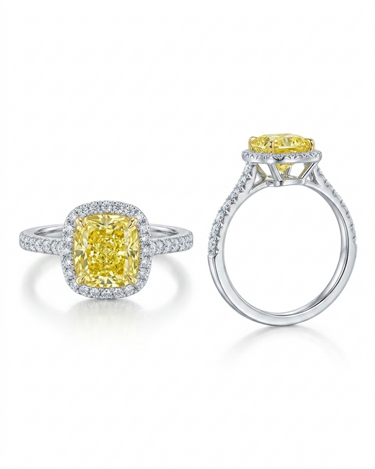 1.250 CT Yellow Rectangular Cushion Cut Lab Grown diamond Engagement Ring