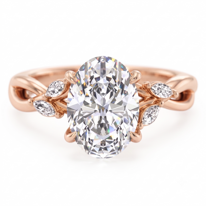 1.5 ct Oval cut Lab Grown Diamond Nature Inspired Engagement Ring
