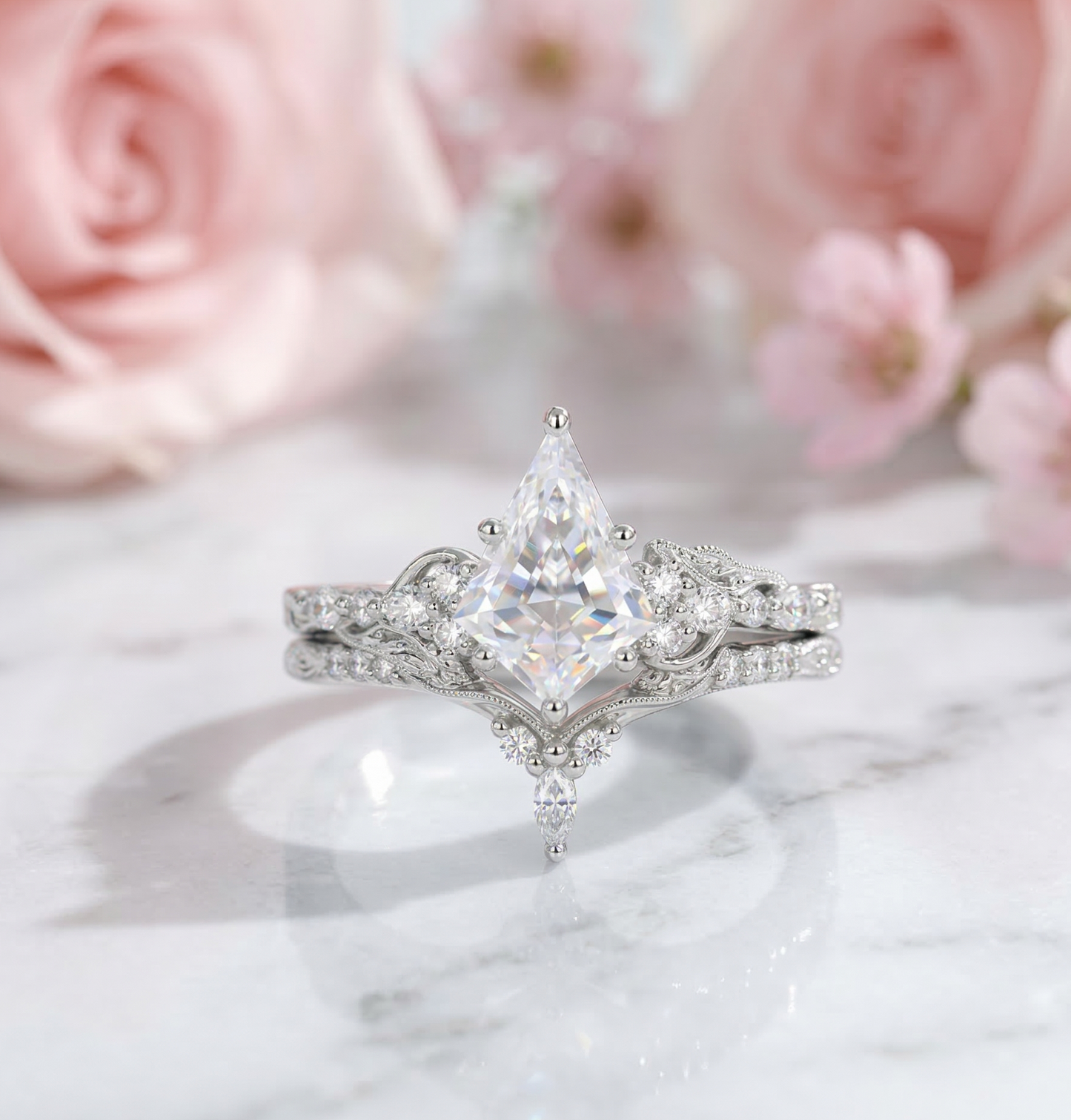 1.69 Ct Kite Cut Lab Grown Diamond Engagement Ring Set