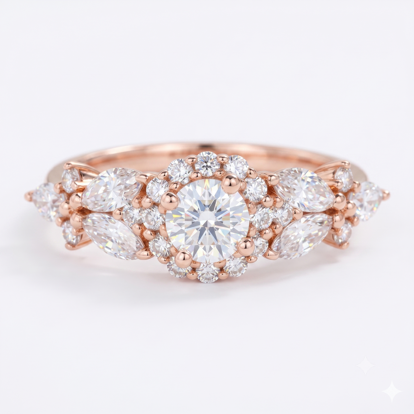 Vintage Cluster 0.6ct Round Cut Lab Grown Diamond Engagement Ring
