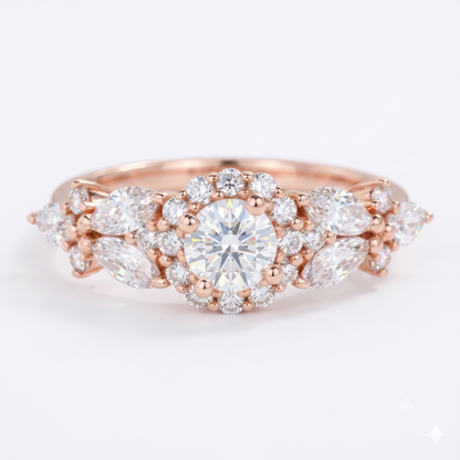 Vintage Cluster 0.6ct Round Cut Lab Grown Diamond Engagement Ring