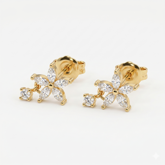 Marquise Cut Diamond Earrings / Minimalist Flower Earrings  55