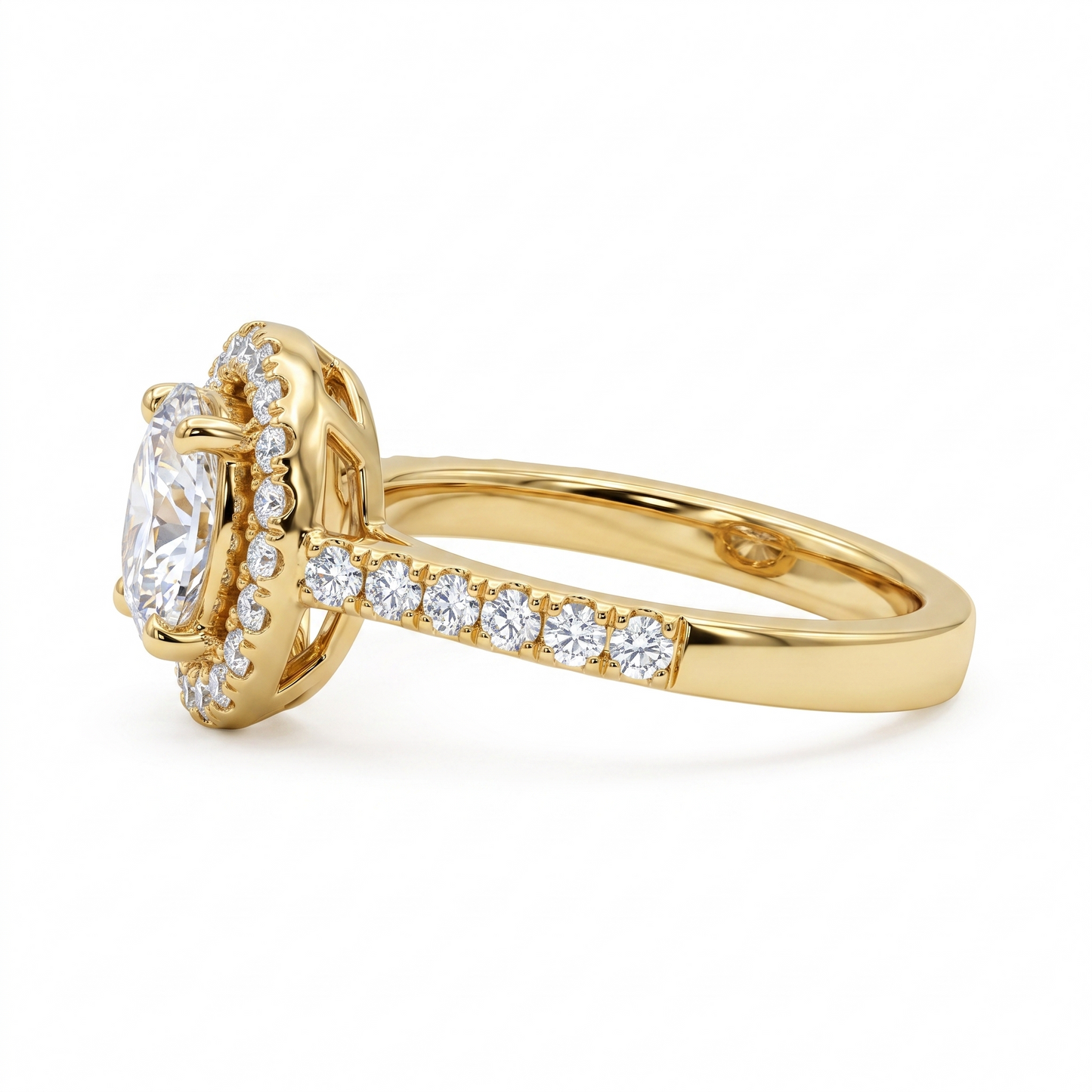 1.30 CT Oval Lab Grown Diamond Halo Engagement Ring, 14K Gold Hidden Halo Ring